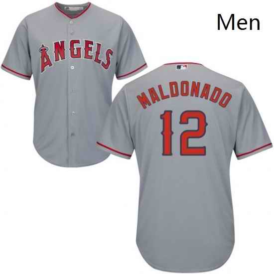 Mens Majestic Los Angeles Angels of Anaheim 12 Martin Maldonado Replica Grey Road Cool Base MLB Jersey